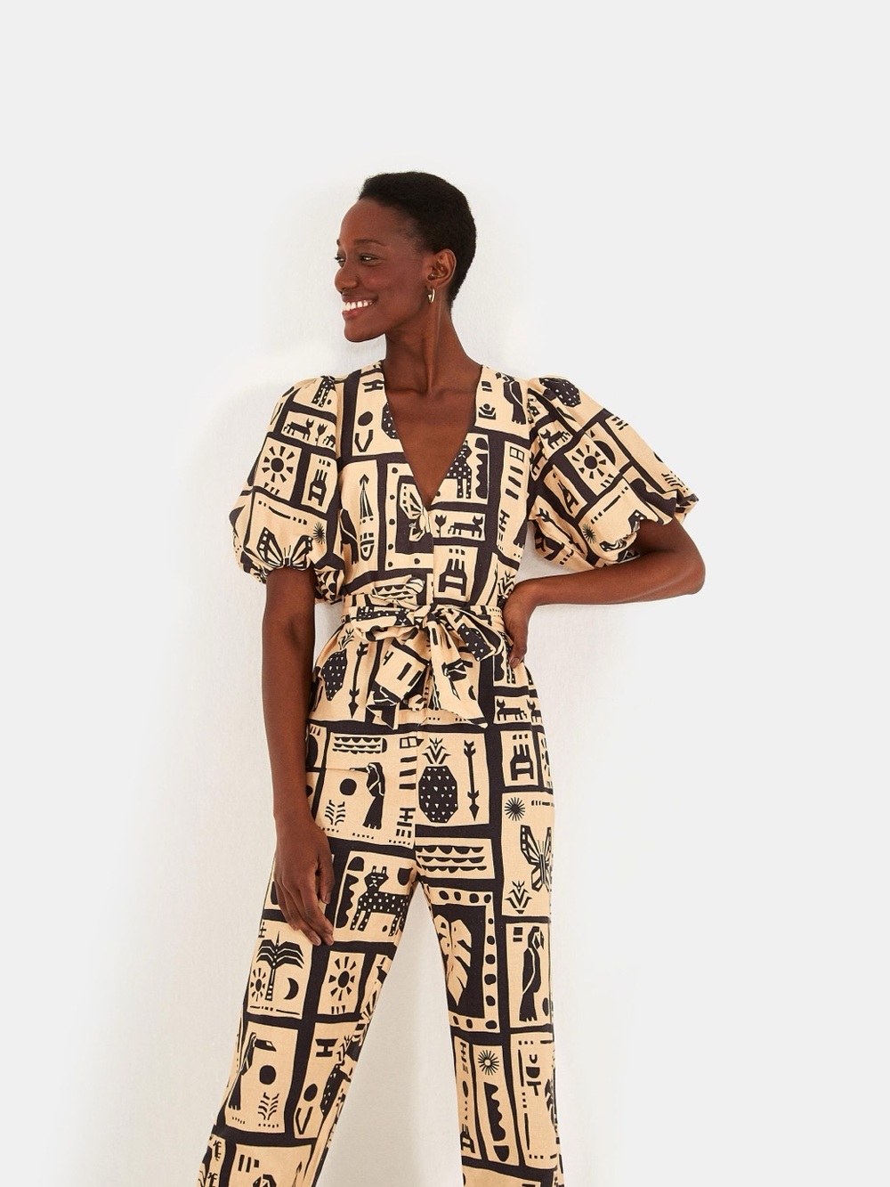 FARM Rio Jogo Do Sol Beige Cropped Jumpsuit Size XL – New Without Tags